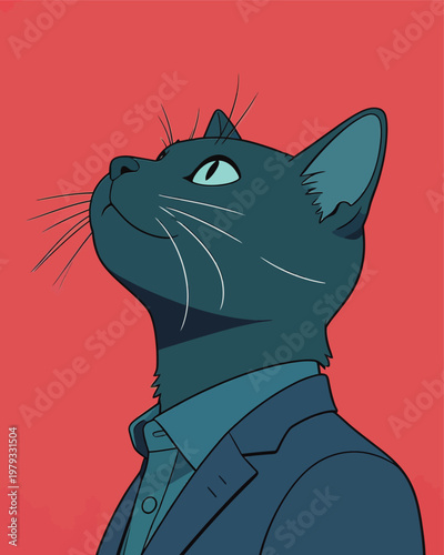 Stylish Business Cat Illustration with Red Background