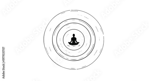 Silhouette of person meditating peacefully within calming concentric circles