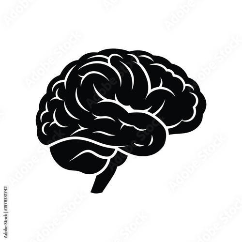 Black Brain Icon Illustration.
