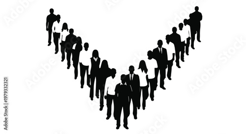 Diverse group of silhouetted people forming a V shape, symbolizing unity and direction.