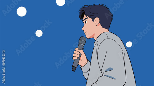 Illustration of Man Holding Microphone