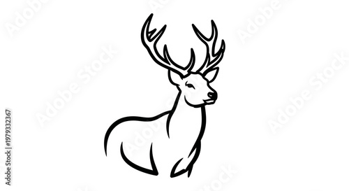 Elegant deer illustration with large antlers isolated on white background