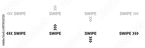 Set of scroll or swipe up down left and right arrow icons with text for web and mobile app interface. stock illustration