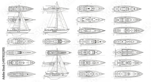 Collection of Top Down Boat Illustrations and Designs.
