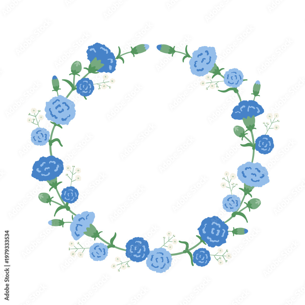 Fototapeta premium Father’s Day blue carnation wreath floral circle frame illustration vector