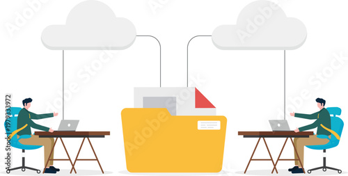 Two professionals managing a shared folder of documents