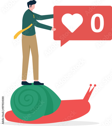 Professional on a snail holding zero likes notification