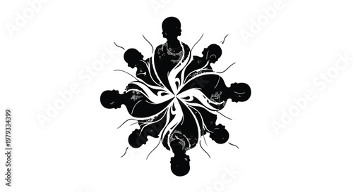 Circle of diverse people united in a collaborative abstract design