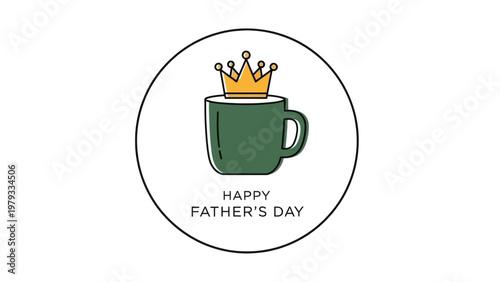 Green Coffee Mug with Golden Crown Illustration.
