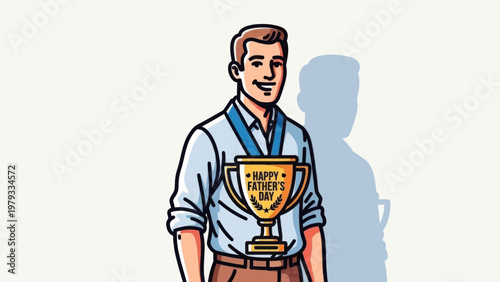 Man Holding Gold Trophy and Medal.