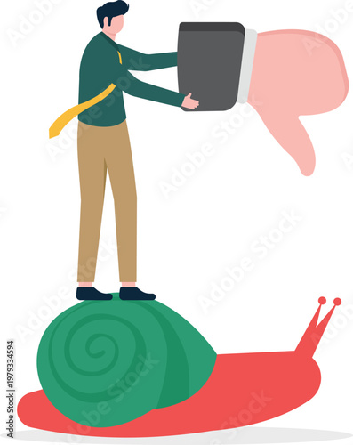 Professional on a snail holding a dislike thumb notification