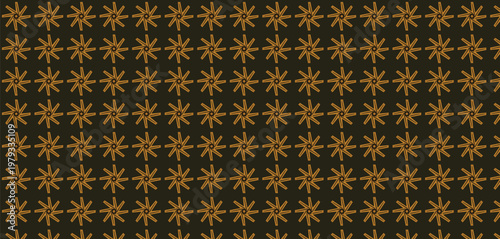 Golden Yellow Geometric Swirl Pattern, Seamless Abstract Vector Background, Modern Repeating Dark Brown Design, Decorative Star Shape Tile