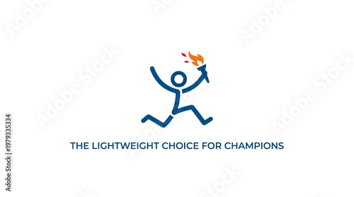Running Stick Figure Champion with Torch Logo on White