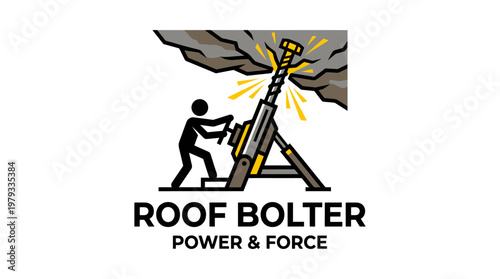 Roof Bolter with Worker Drilling into Rock