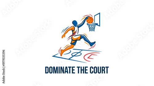 Basketball Player Dunking Ball into Hoop Logo