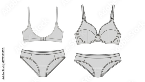 Vector CAD design of lingerie set including bra and panties