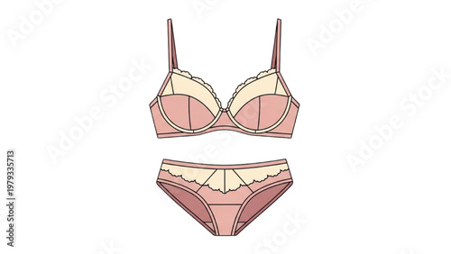 Vector CAD illustration of lingerie set with pink and beige colors