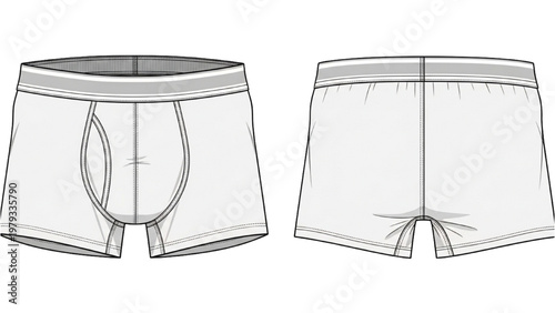 Vector CAD design of men's boxer shorts from front and back