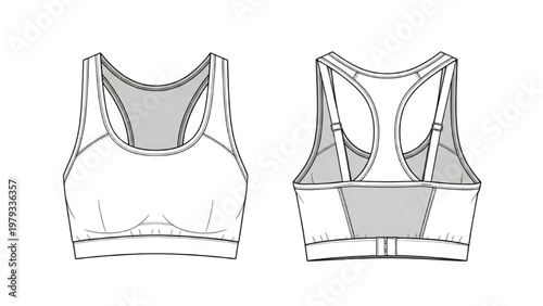 Vector CAD design of sports bra front and back views