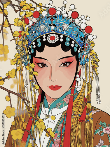 Chinese Peking Opera Actress with Traditional Headdress