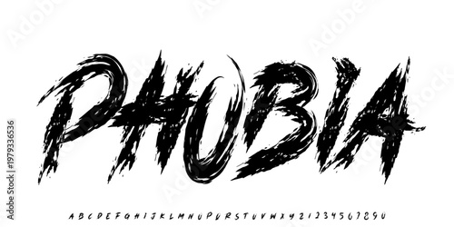 Phobia font, A aggressive metal display font with chaotic forms, perfect for band logos, album covers, and dark music ,clothing.vector illustration