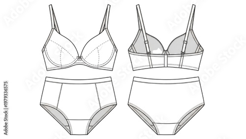 Vector CAD designs showcase lingerie sets in various styles and layouts