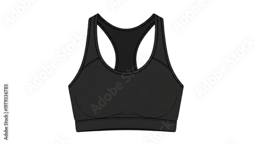 A vector CAD illustration of a black sports bra on a white background