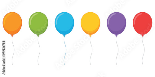 Six Colorful Balloons With Strings On White Background illustration vector