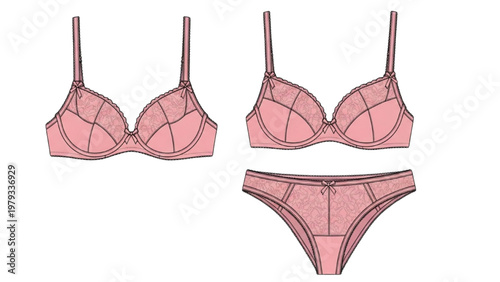 Vector CAD designer creates pink lingerie set with underwear and bra