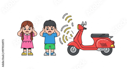 Children Covering Ears From Loud Scooter Noise.