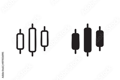 Crypto trading candlestick icon set with price trend indicators and financial charts