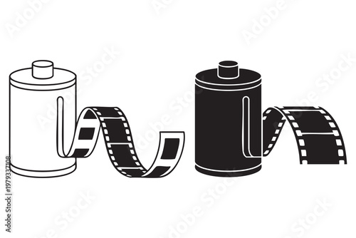 Analog film roll icon with photo strip representing classic photography and filmmaking process