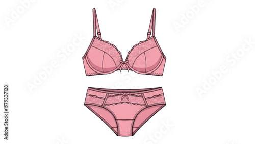 Vector CAD design of pink lingerie set with bra and underwear