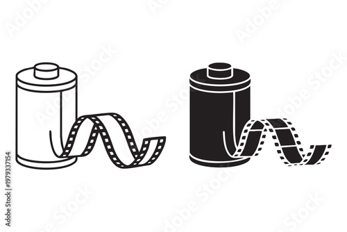 Retro media symbol with film roll and negative strip for creative production and content creation