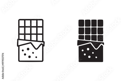 Chocolate bar icon with bitten piece for sweet dessert snack and confectionery branding design