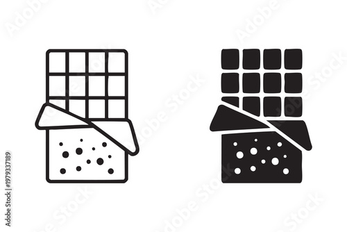 Sweet chocolate snack icon with segmented bar and creamy filling for food packaging concept