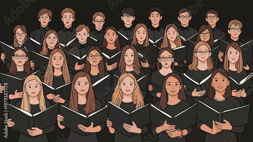 Illustration of Choir Members Singing Together