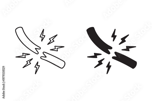 Broken magnet icon with lightning bolts for magnetic force disruption and repulsion concept