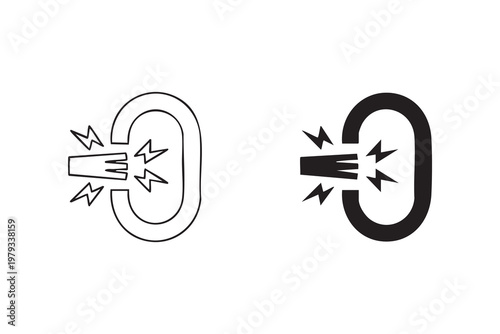 Magnet break symbol with electric bolts representing loss of attraction and force disruption