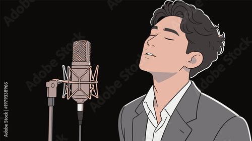 Young Man Singing in Recording Studio