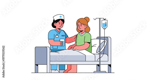 Doctor Caring for a Patient in a Hospital Bed with an IV Drip