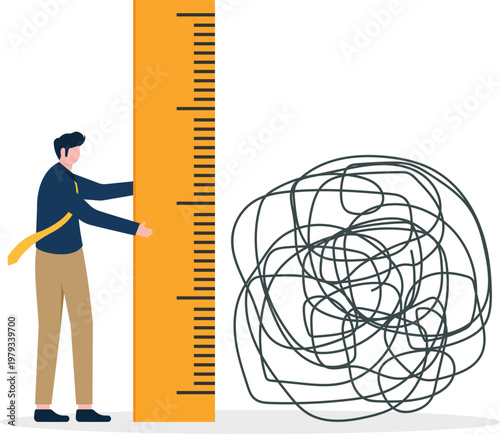 Professional measuring a tangled mess with a ruler