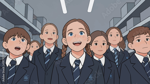 School Girls in Uniform Looking Surprised