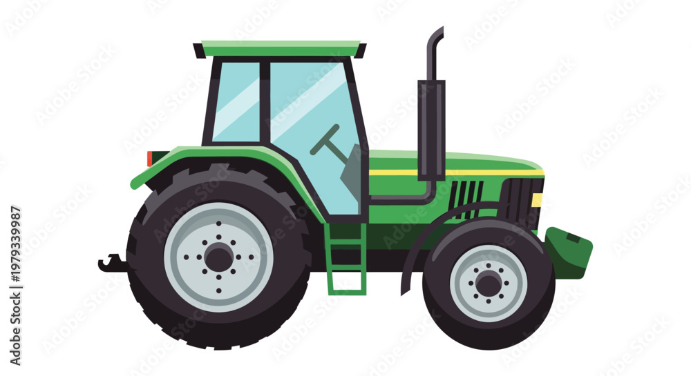 Fototapeta premium Green farm tractor vector illustration graphic design with large wheels for agricultural work