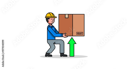 Construction worker lifting a heavy cardboard box, logistics and delivery services