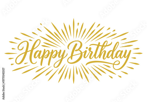 Happy Birthday greeting card featuring heart symbol art and calligraphy text design.