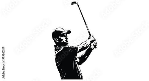 Dynamic vector graphic depicting a professional golfer executing a powerful swing on the course.