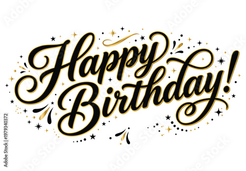 Happy Birthday greeting card featuring heart symbol art and calligraphy text design.