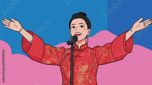Woman in Traditional Chinese Dress Singing