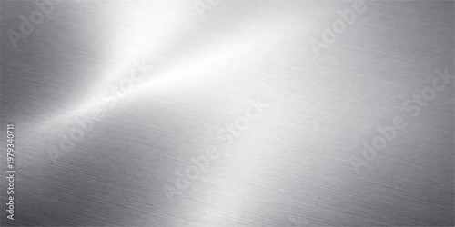 Polished silver brushed metal texture background with a smooth stainless steel plate surface and light metallic reflections on a gray aluminum backdrop pattern